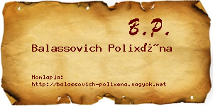 Balassovich Polixéna névjegykártya